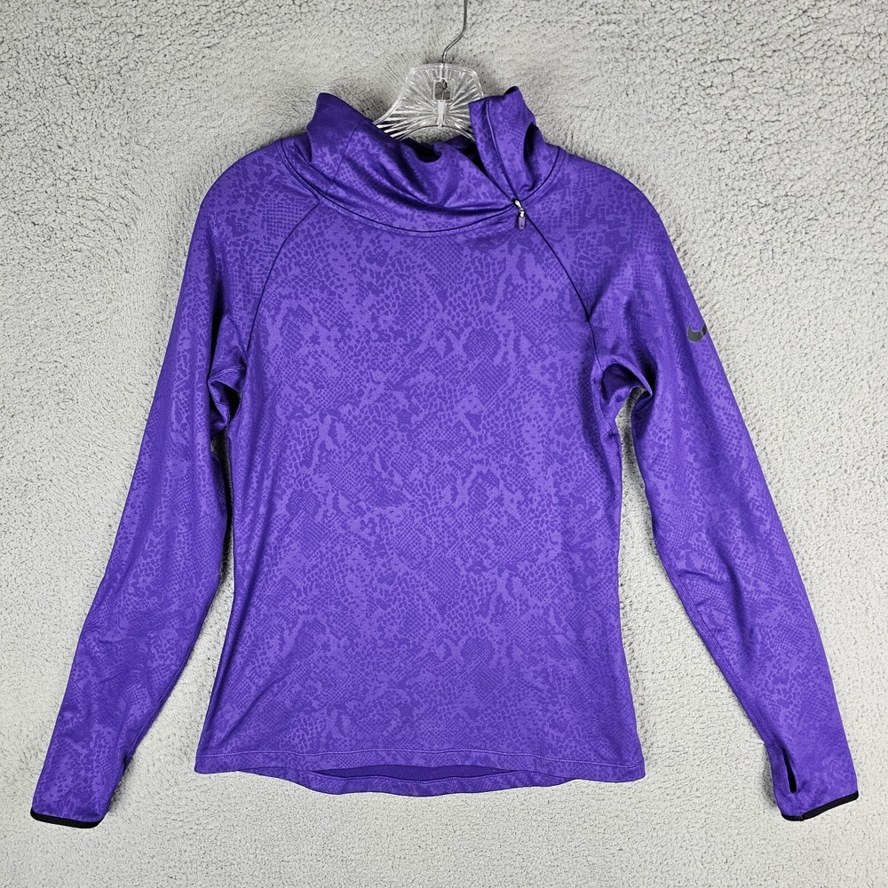 Nike Jacket Women Medium Purple Pro Vixzyn 1/4 Zip Snake Print 685262-547